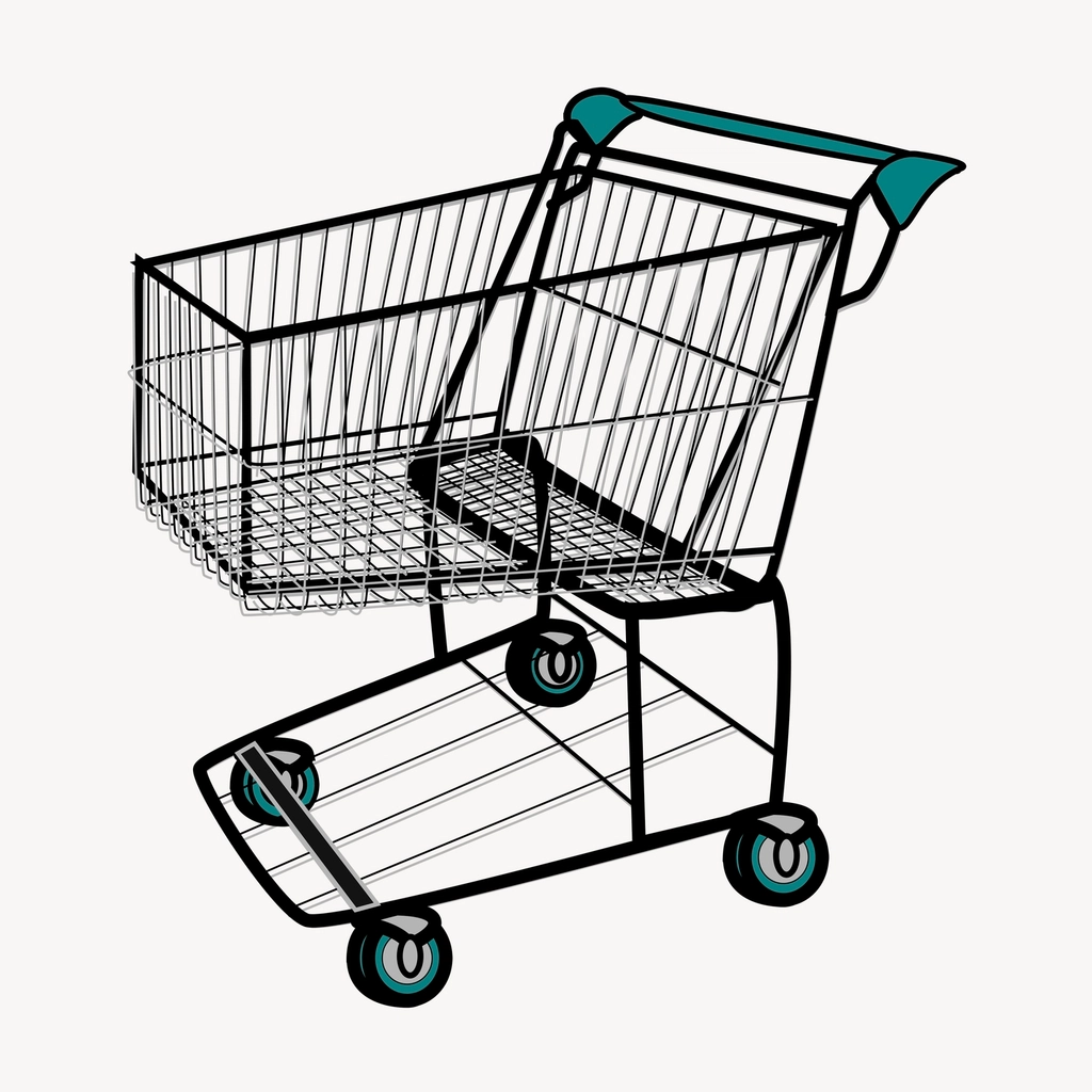 Shopping cart drawing, vintage illustration